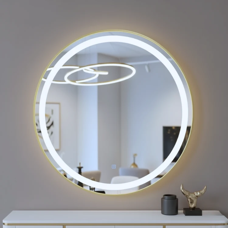 מראה לד עגולה בקוטר 80 ס"מ מסגרת זהב