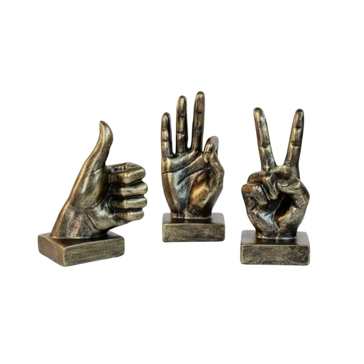 סט שלישיית פסלי יד דקורטיביים ברונזה