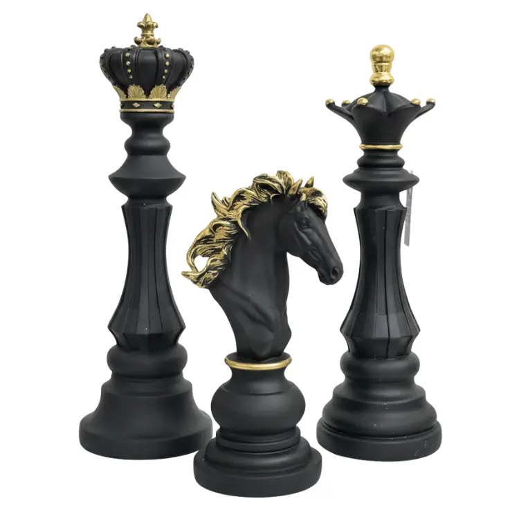 סט 3 שחמט שחור זהב