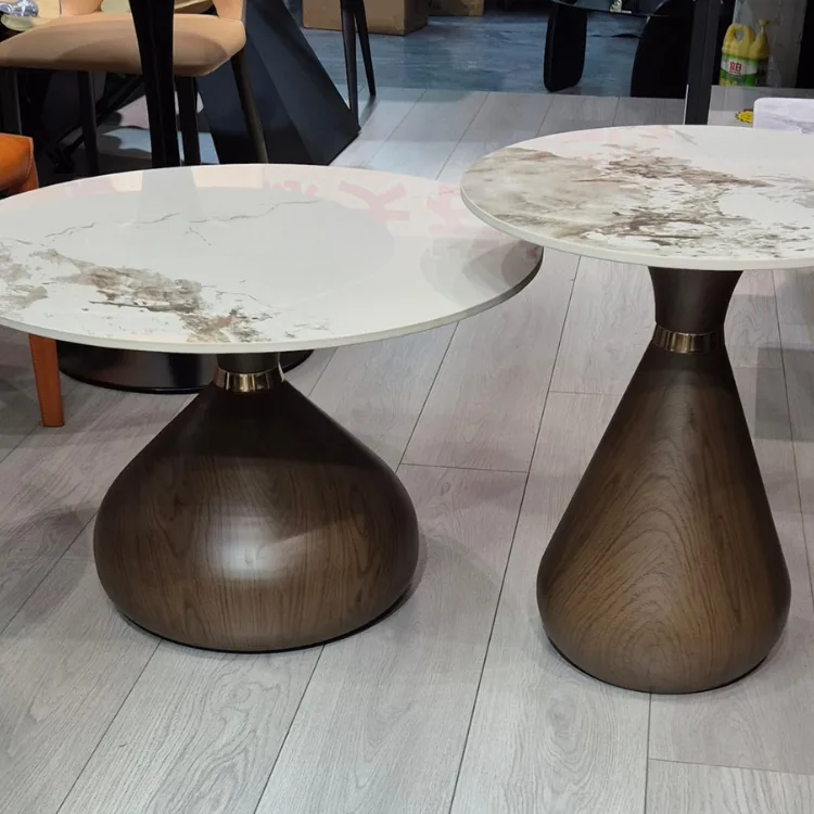 סט שולחנות סלון עגולים אגוז