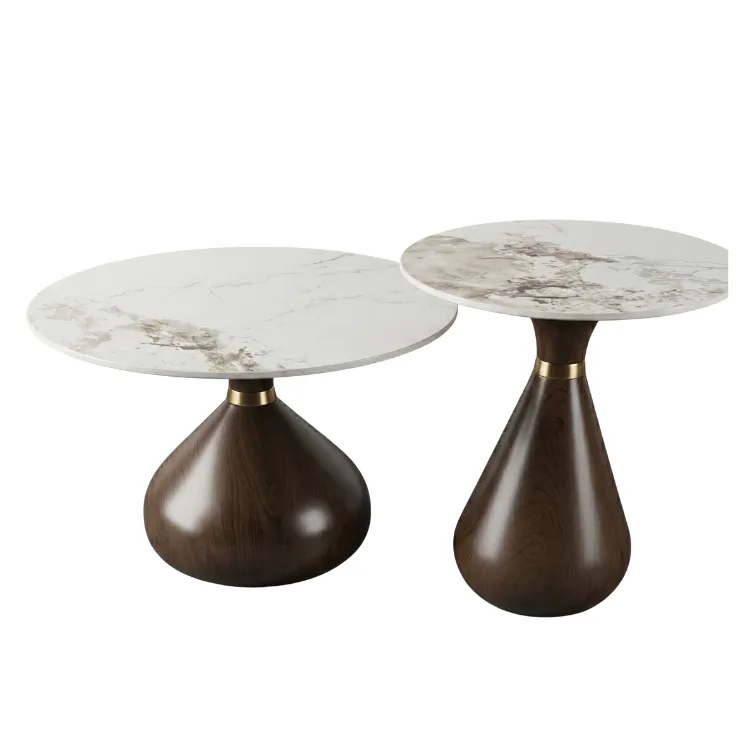 סט שולחנות סלון עגולים אגוז