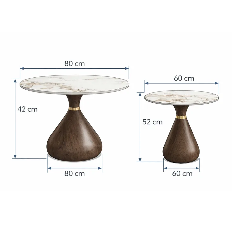 סט שולחנות סלון עגולים אגוז