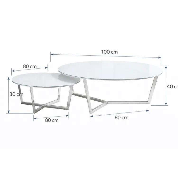 סט 2 שולחנות סלון דגם 325 כסוף דמוי שיש לבן