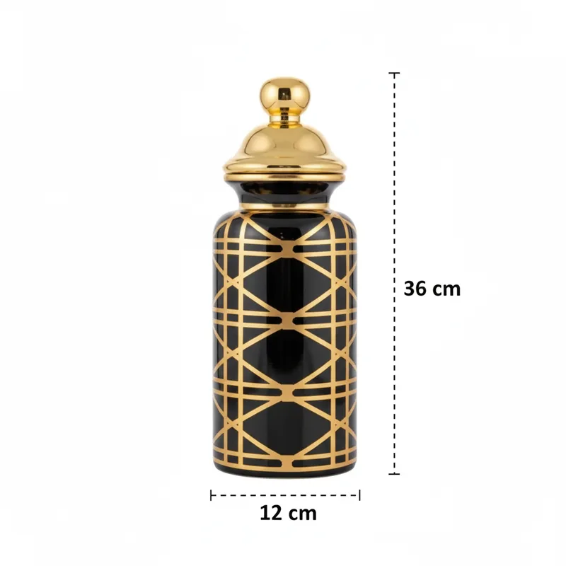 ואזה שחור + מכסה זהב 36 ס";מ