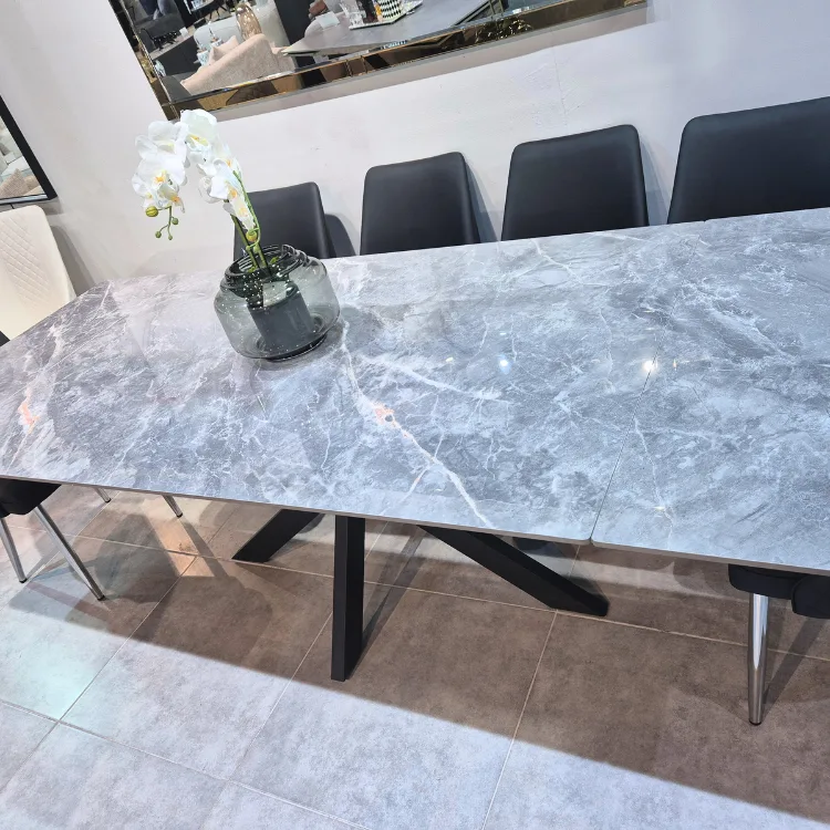 שולחן אוכל נפתח אבן דמוי צפחה דגם לג';נד שחור אפור