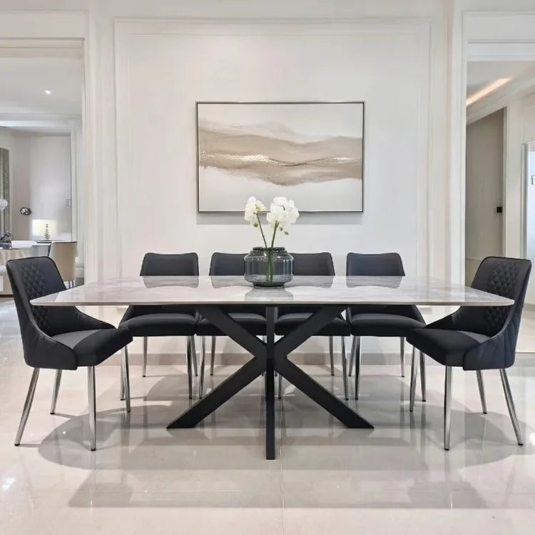 שולחן אוכל נפתח אבן דמוי צפחה דגם לג';נד שחור אפור