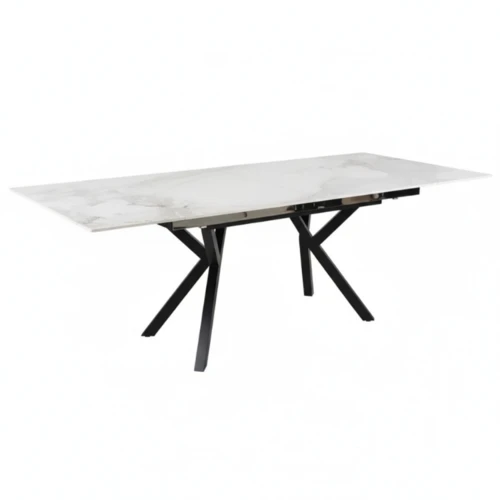 שולחן אוכל נפתח דגם איזבל שחור לבן דמוי שיש