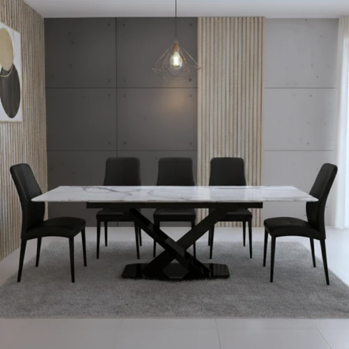 שולחן אוכל נפתח אבן דמוי צפחה דגם ניס שחור - תצוגה בילו