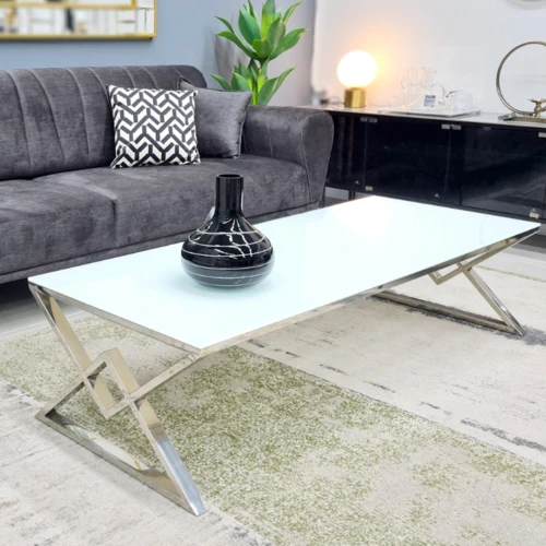 שולחן סלון דגם טריקסי כסוף לבן