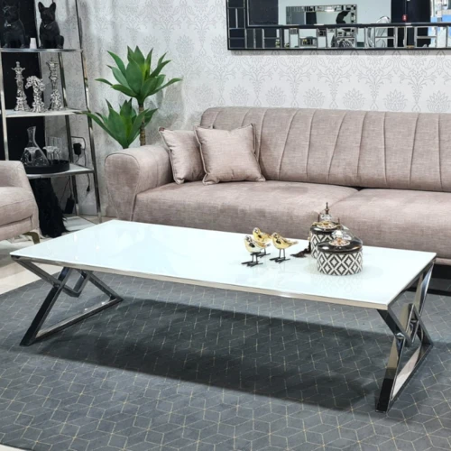 שולחן סלון דגם טריקסי כסוף לבן