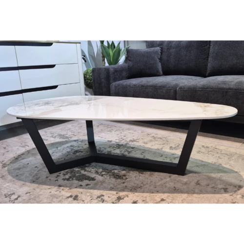 שולחן סלון אליפסה אבן צפחה דמוי שיש