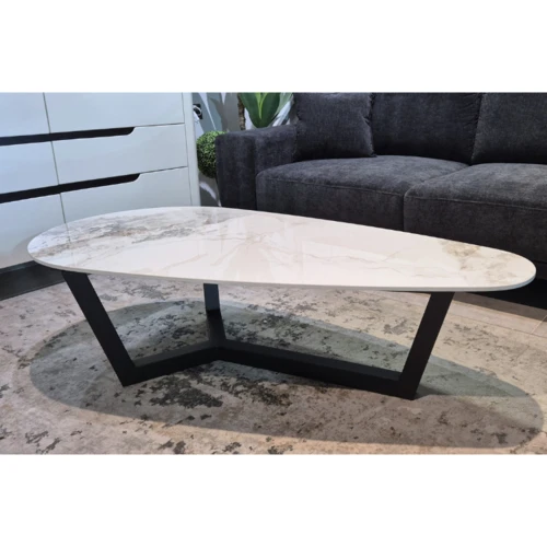 שולחן סלון אליפסה אבן צפחה דמוי שיש