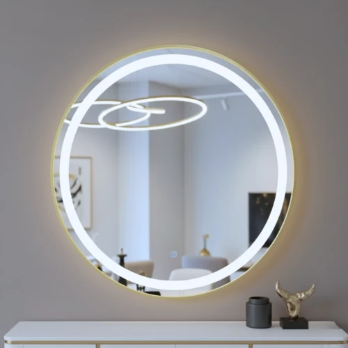 מראה לד עגולה בקוטר 80 ס"מ מסגרת זהב