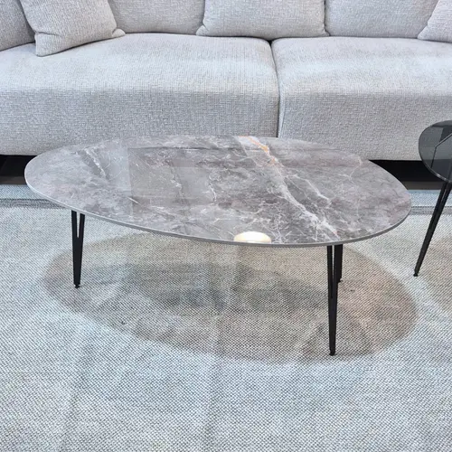 שולחן סלון אליפסה אפור