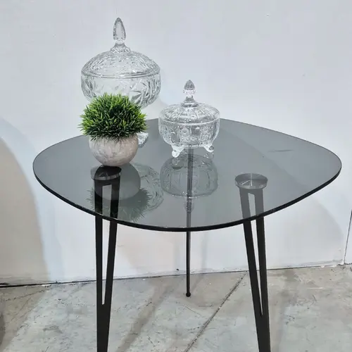 שולחן צד אליפסה אפור מעושן