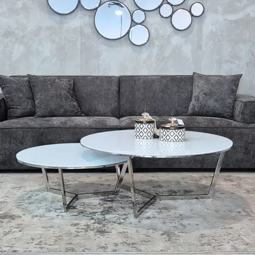 סט 2 שולחנות סלון דגם 325 כסוף לבן