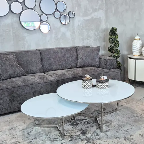 סט 2 שולחנות סלון דגם 325 כסוף לבן