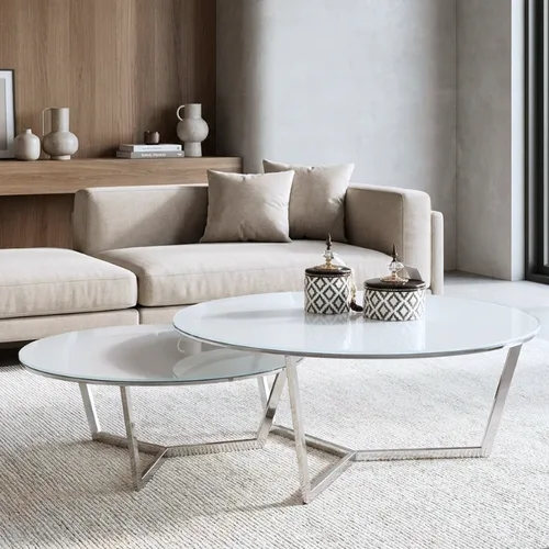 סט 2 שולחנות סלון דגם 325 כסוף לבן