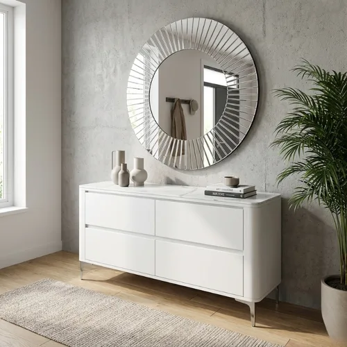 שידת מגירות יוקרתית דגם אטלנטה לבן כסוף