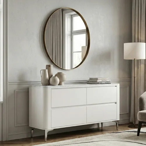 שידת מגירות יוקרתית דגם אטלנטה לבן כסוף