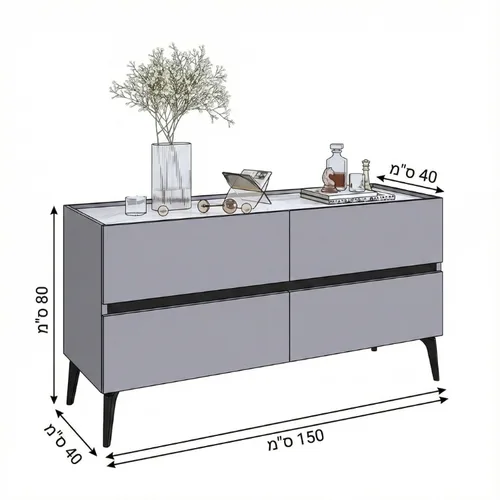 שידת איחסון מגירות דגם לואיז צבע אפור