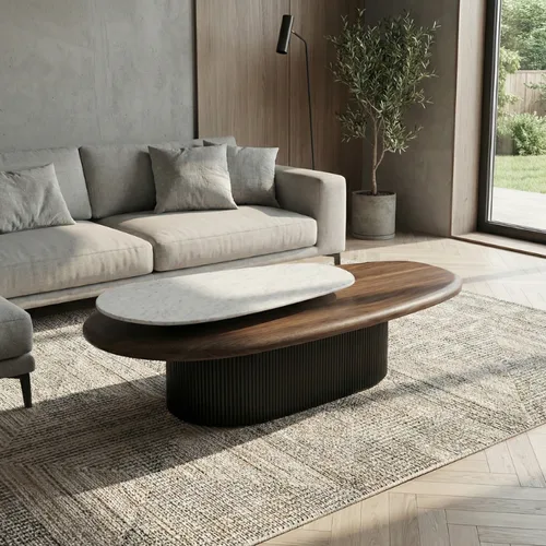 שולחן סלון מעוצב אליפסה עץ אגוז