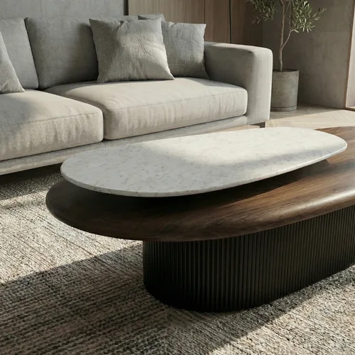 שולחן סלון מעוצב אליפסה עץ אגוז