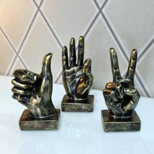 סט שלישיית פסלי יד דקורטיביים ברונזה