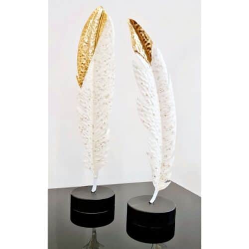 סט פסלים נוצות לבן זהב