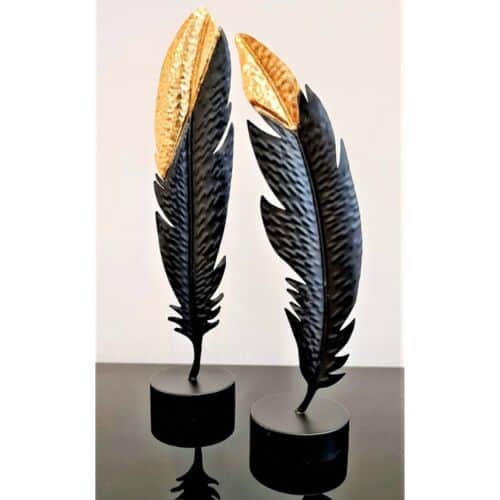 סט פסלים נוצות שחור זהב