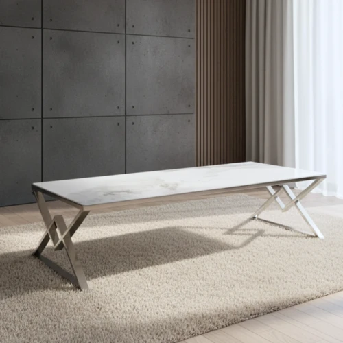 שולחן סלון דגם טריקסי כסוף לבן דמוי שיש