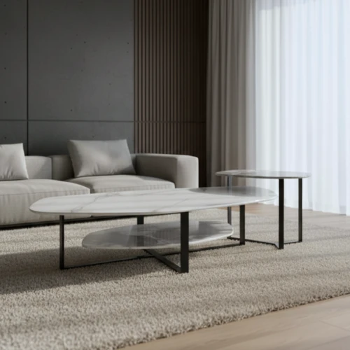 סט שולחנות סלון דמוי שיש בגווני אפור דגם גולדי