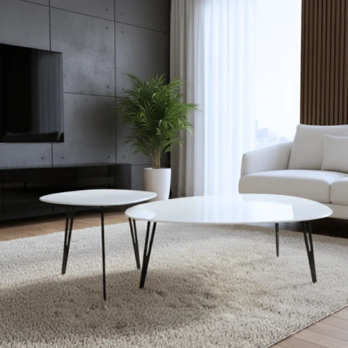 סט שולחנות סלון לבן דגם אליפסה - תצוגה