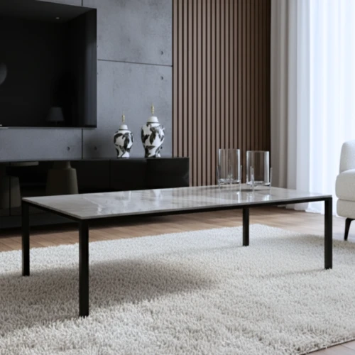 שולחן סלון דגם פסים שחור דמוי שיש אפור