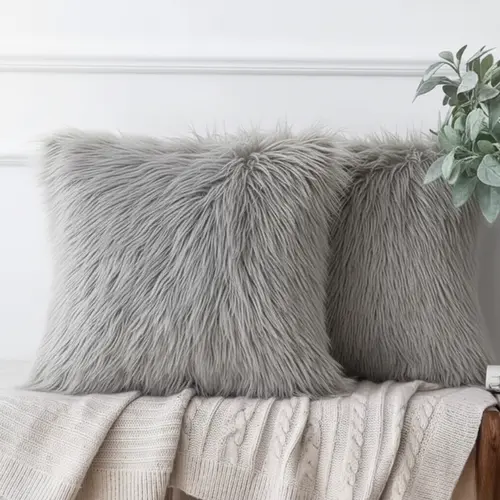 זוג כריות פרווה גדול בצבע אפור