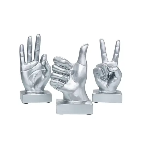 סט שלישיית פסלי יד דקורטיביים כסוף