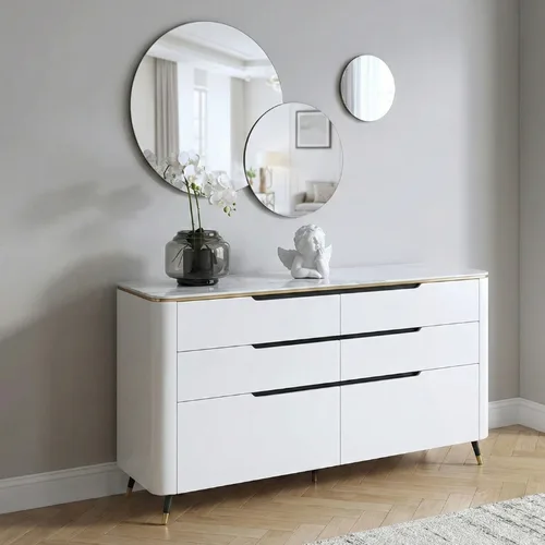 שידת מגירות דגם ניסקו לבן זהב