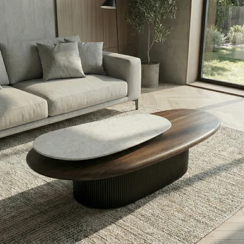 שולחן סלון מעוצב אליפסה עץ אגוז