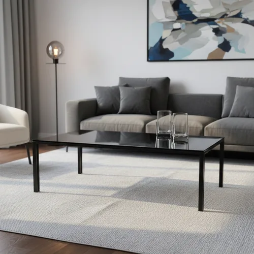 שולחן סלון דגם פסים שחור זכוכית אפור מעושן