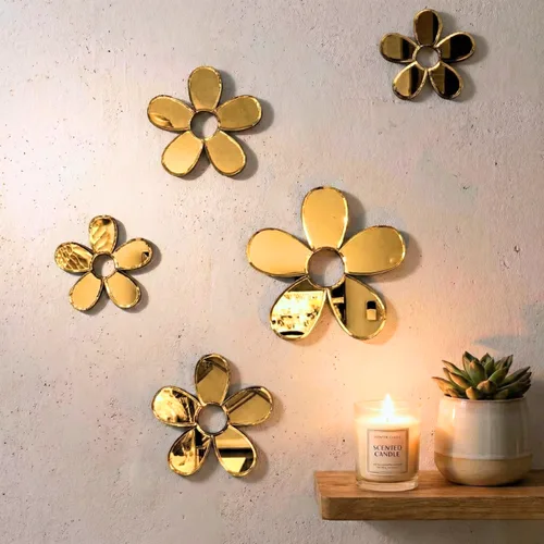 סט 5 פרחים מראה זהב