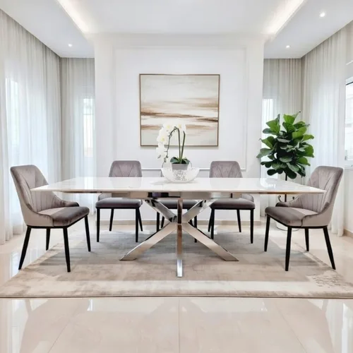 שולחן אוכל נפתח דגם לג'נד כסוף לבן דמוי שיש