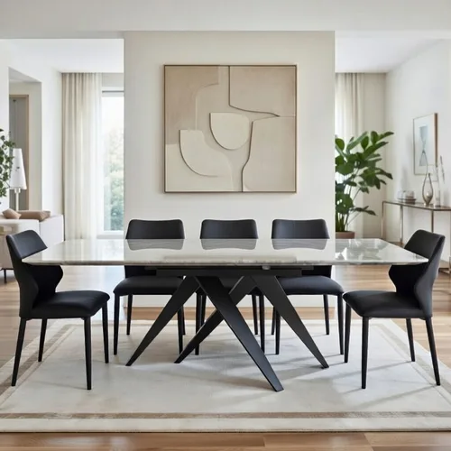 שולחן אוכל נפתח דגם שריל שחור אפור דמוי שיש