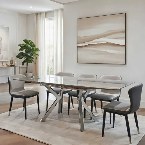 שולחן אוכל נפתח דגם איזבל כסוף אפור בהיר דמוי שיש