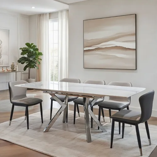 שולחן אוכל נפתח דגם איזבל כסוף לבן דמוי שיש