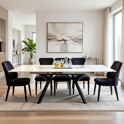 שולחן אוכל נפתח דגם איזבל שחור לבן דמוי שיש