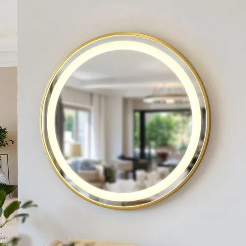 מראה לד עגולה בקוטר 80 ס"מ מסגרת זהב