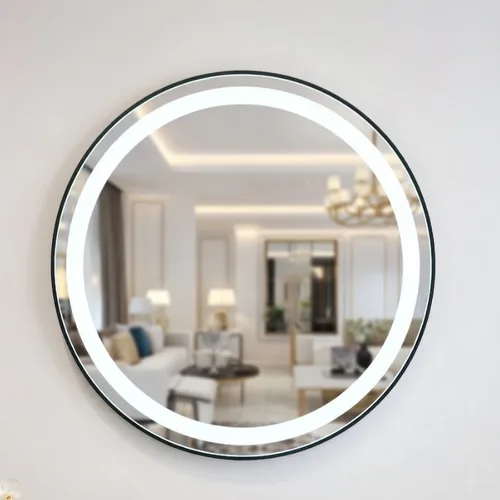 מראה לד עגולה בקוטר 80 ס"מ מסגרת שחורה