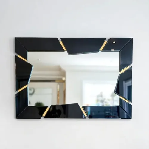 מראה מלבנית דגם סיימון שחור זהב