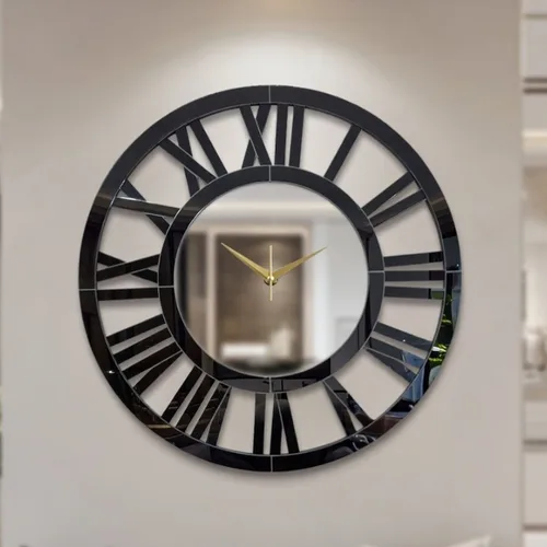 שעון קיר מראה רומי שחור