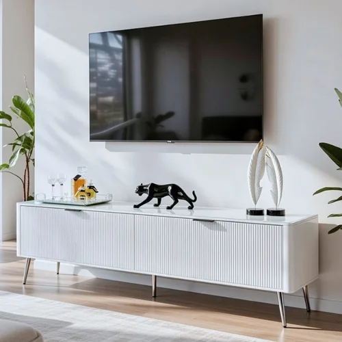 מזנון לסלון דגם יוקו צבע לבן פלטה זכוכית